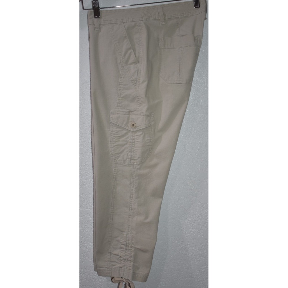 Eddie Bauer Womens 4 Khaki Cargo Capri Pants Drawstring Cuffs Stretch Cotton - Picture 14 of 16